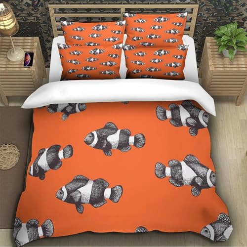 Housse de couette poisson-clown parure de lit 140x200 imprimé 3D zippée - 5
