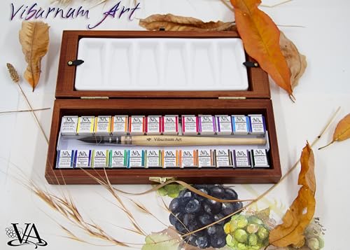 Professional-Watercolor-Paint-Set-24-Half-Pan-Highly-Pigmented-Transparent-Water-Color-Paints-with-4-Synthetic-Water-color-Brush-Mixing-Palette-Wooden-Box-Gift-Watercolor-Kit