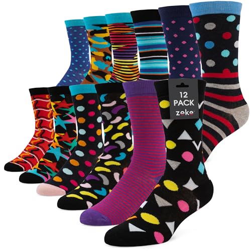 ZEKE Funny Dress Socks for Men - Funky Mens Crazy Socks - Cool Colorful Patterned Fun Socks for Men (Bright Collection, 6-12)