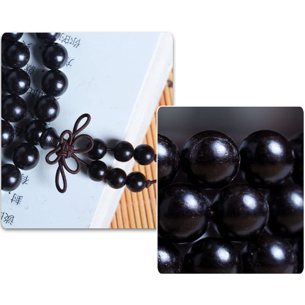 Feng Shui Schwarze Buddha-Perle aus Sandelholz, 108 buddhistische Mala-Perlen aus Ebenholz, Halskette für Gebet, 12 mm