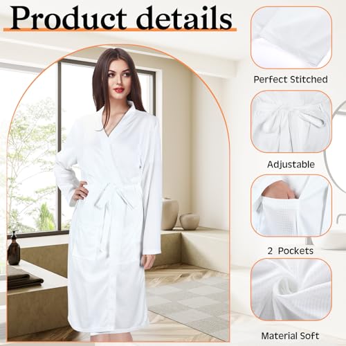 Handepo 2 Sets Waffle Bath Robe Set Unisex Hotel His and Hers Robes Couples Lightweight Knit Spa Bathrobe Slipper Hair Towel(White,L)3