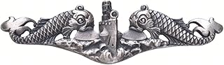Navy Enlisted Submarine Dolphin Badge Regulation Size Silver Oxide Finish
