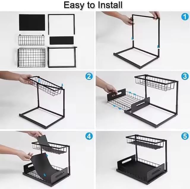 2 Tier Under Sink Storage & Organisation, Under Bathroom Cabinet Storage, Kitchen Sink Organiser Rack, Multi-purpose Under Sink Shelf Organizer (Black) image 6 of 8 B0DNMQS4JM