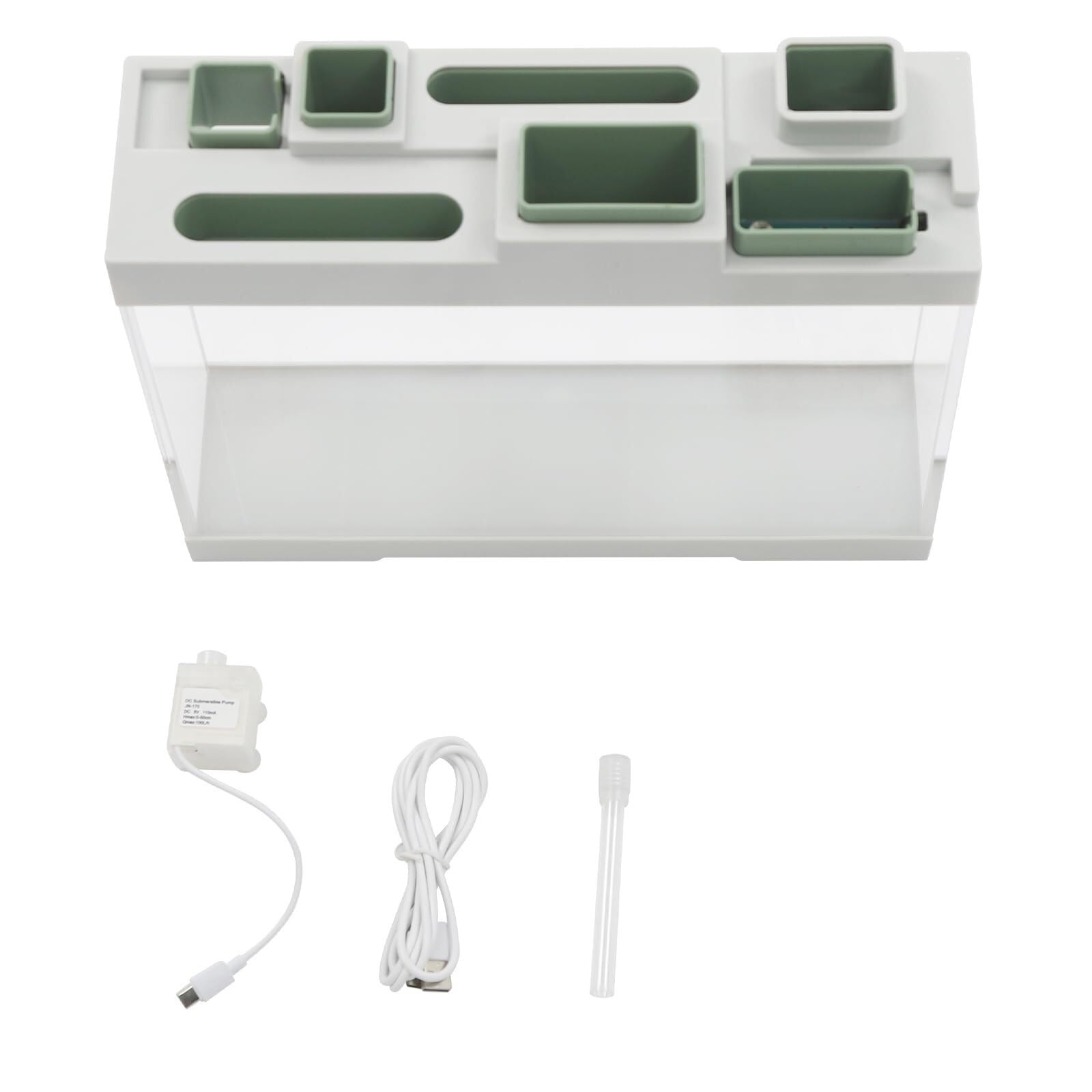 Acquario da tavolo, acquario stretto da 3 a 4 litri con filtro pompa silenzioso e luci a LED, piccolo acquario in acrilico con 3 interfacce di tipo C, per piccoli pesci tropicali, guppy, pesci rossi(W