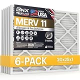 BNX TruFilter 20x25x1 Air Filter MERV 11 (6-Pack) - MADE IN USA - Allergen Defense Electrostatic Pleated Air Conditioner HVAC AC Furnace Filters for Allergies, Dust, Pet, Smoke, Allergy MPR 1200 FPR 7