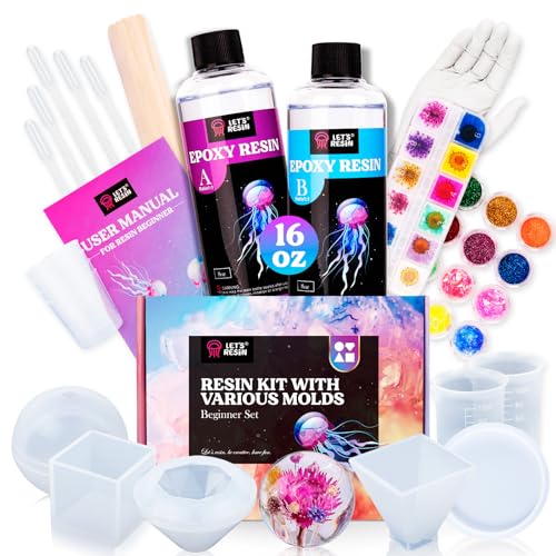 LET'S RESIN Epoxy Resin Kits and Molds Complete Set, 16oz Resin Art Kit with Silicone Molds, Pigment, Dried Flowers, Crafts for Adults, Beginners, Art Supplies for DIY Lovers, DIY Gift for Women