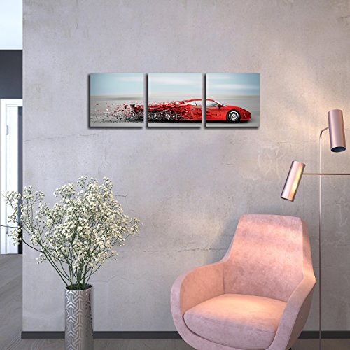 Nan Wind Abstract Red Speedy Car Poster Wall Art Sports Car Canvas Prints Red Car And Clouds Cars Picture Print On Canvas 3 Panel Small Size Speed Blur Cars Decorations For Boys Room Home Decoration #TOP2