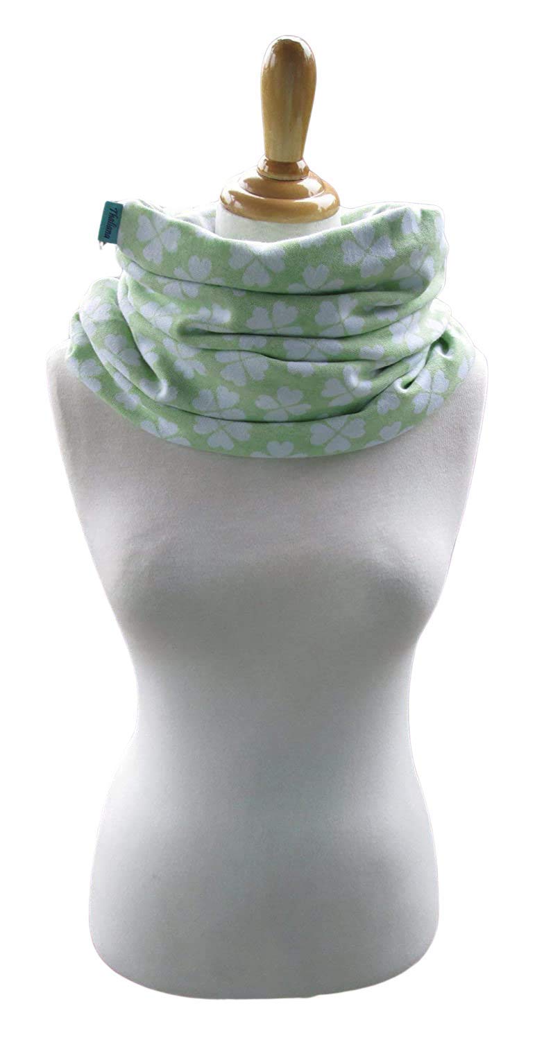 mintgrüner XL Loop-Schal aus Biojacquard Jersey mit Kleeblättern Glücksklee Biobaumwolle hellgrün Geschenk f. Geburtstag Muttertag