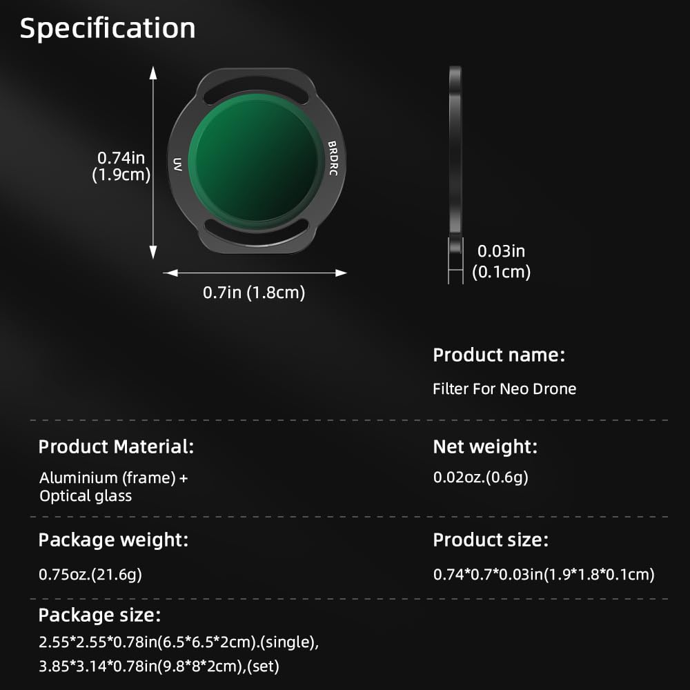 Neo - Juego de filtros de lente para DJI Neo, protector UV ND, reducción de luz, filtros polarizadores CPL, protector de lente de vidrio óptico HD, revestimiento impermeable de doble cara,