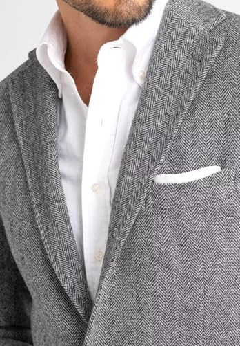 Men's V-Neck Tweed Blend Blazer Vintage Slim Fit Herringbone Sports Jacket with Pockets3