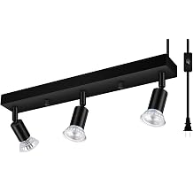 3 Head Plug in Track Light Fixture Black, Easy Install Corded Track Lighting Kit with Switch, Adjustable Directional Spotlight for Kitchen Island Closet Art Display, Modern Ceiling Lamp,15ft Cord
