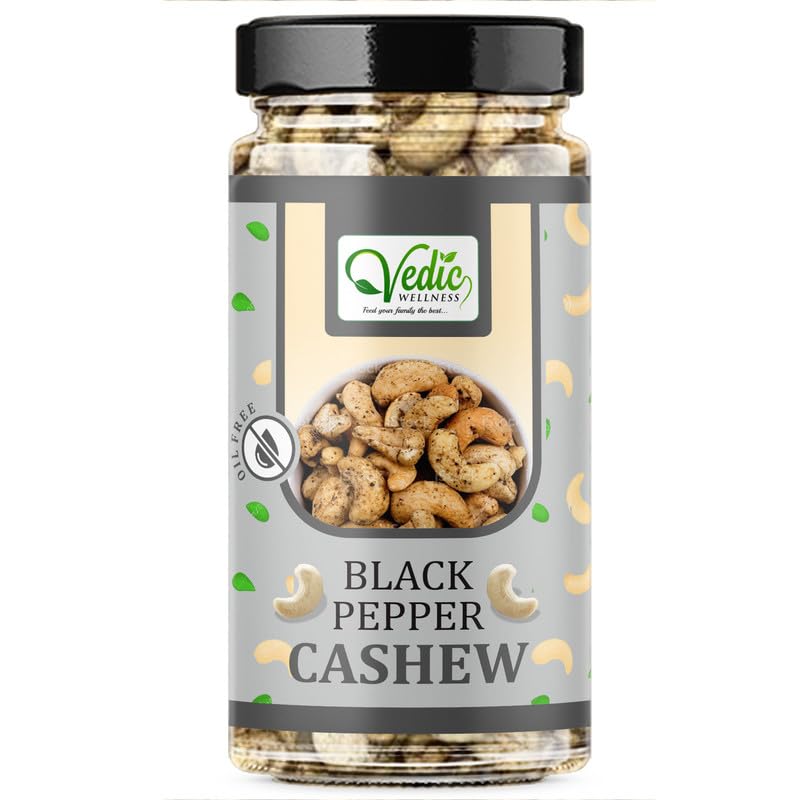 VEDIC WELLNESS 100% Pure & Natural Black Pepper Cashew Jar Pack | Dry Roasted & Salted Black Pepper Kaju | Healthy Tasty Cashew (500g) (B0CLRPLG38) Amazon Price History, Amazon Price Tracker