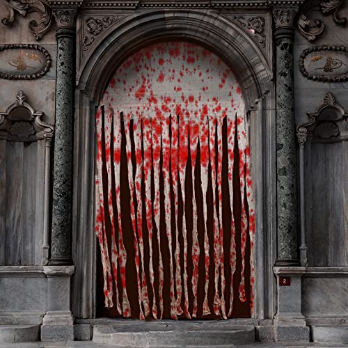 JQAQJU Cortina de puerta de Halloween, paquete de 3 con murciélagos, cubierta de puerta de Halloween, decoraciones sangrientas, tela espeluznante para casa embrujada, fiesta de Halloween, puerta