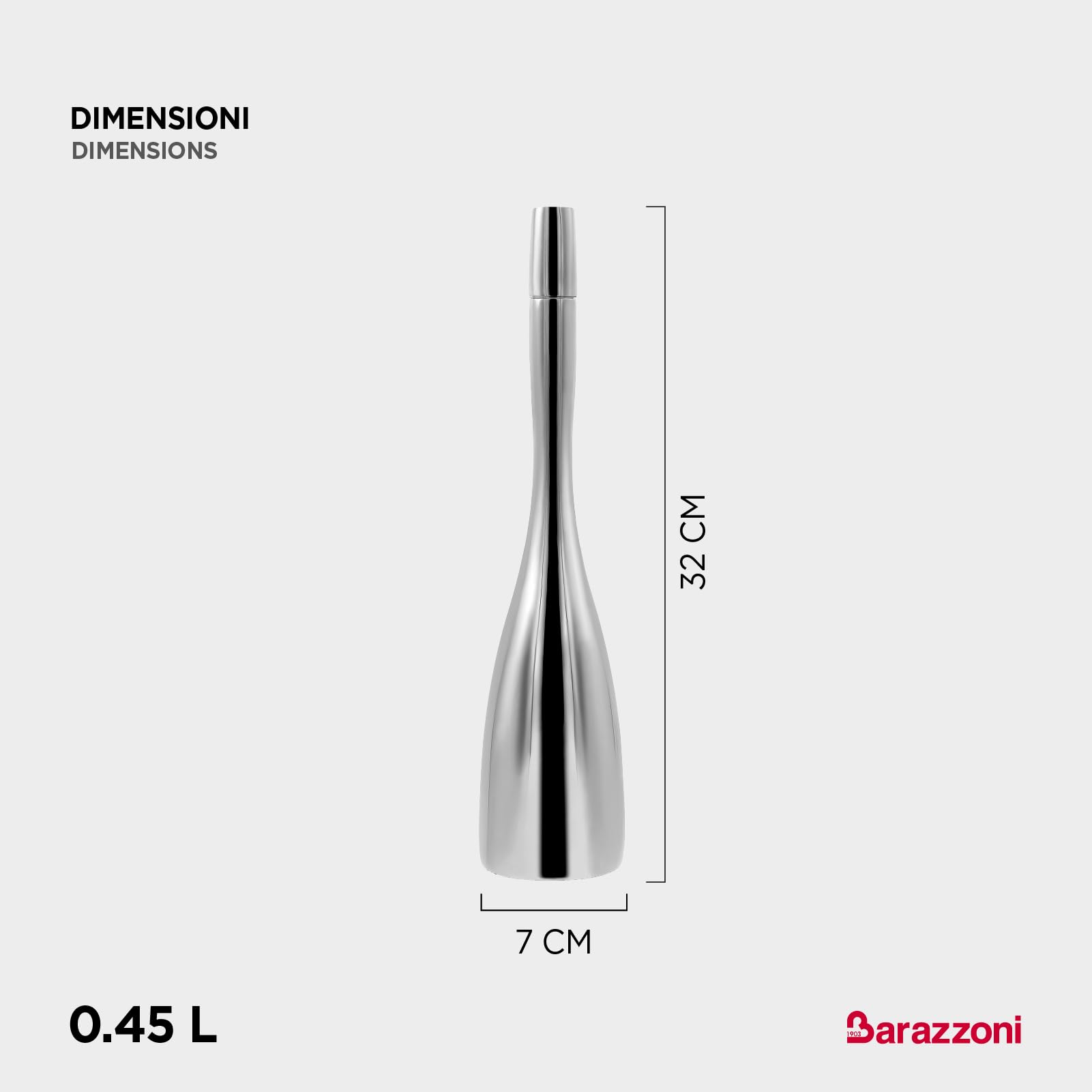 Barazzoni SPA-Aceitera Olly, Acero Inoxidable 18/10, Capacidad 450 ml, Boquilla vertedor, Exterior Brillante