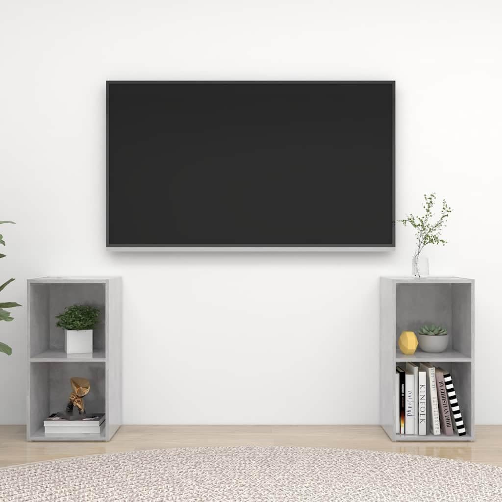 Set 2 Mobili TV Grigio Cemento 72x35x36,5 cm Legno Multistrato | Versatile set da 2 elementi posizionabili in orizzontale o verticale, ideale per organizzare il soggiorno moderno.