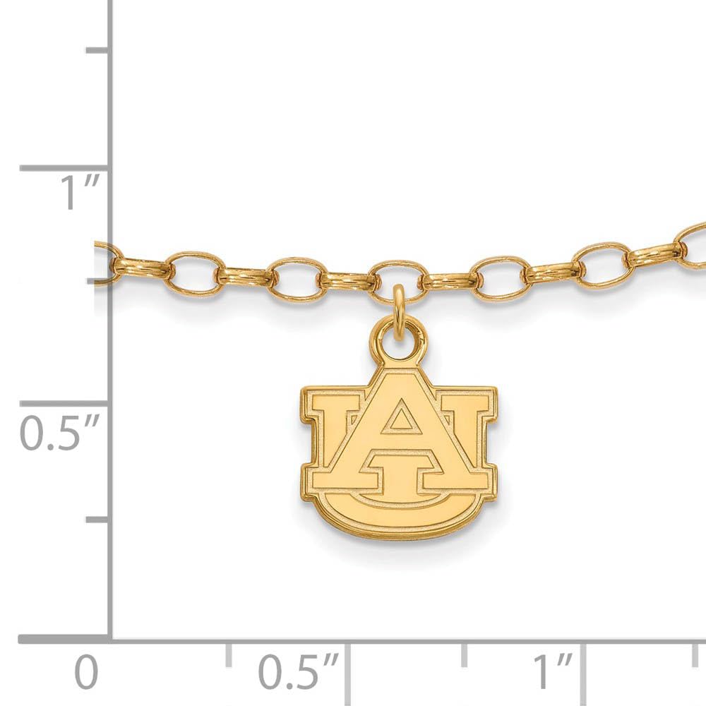 LogoArt 14k Yellow Gold Plated Sterling Silver Auburn University Anklet, 9 Inch
