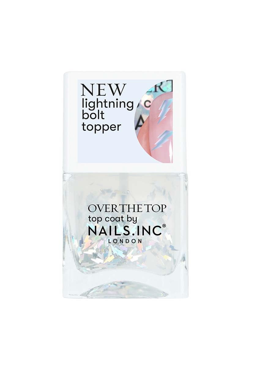 Nails Inc Over The Top Striking In Shoreditch Holographic Lightening Bold Topper, Confetti, Top Coat, Glossy, No Chip, Long Lasting, Quick Dry, Air Dry, Professional Manicure, Nail Polish, 14 ML
