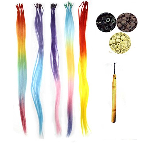 Bright & Pretty Colors Synthetic Hair Extension Kits, 50 PCS Assorted Colors Stick Tip Hair Extensions