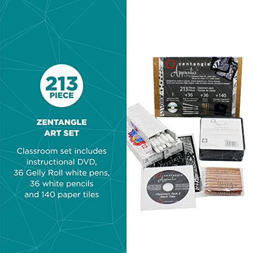 Sakura Zentangle Apprentice Classroom Pack - Dvd, White Gelly Roll Pens, Charcoal Pencils, And Black Paper Zentangle Tiles - 213 Pieces #TOP1