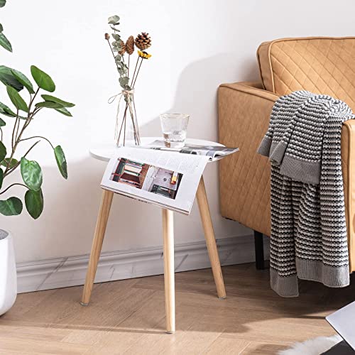 Apicizon Round Side Table Set Of 2, White Nightstand Coffee End Table For Living Room, Bedroom, Small Spaces, Easy Assembly Modern Home Decor Bedside Table With Natural Wood Legs, 16.5 X 20.5 Inches #TOP1