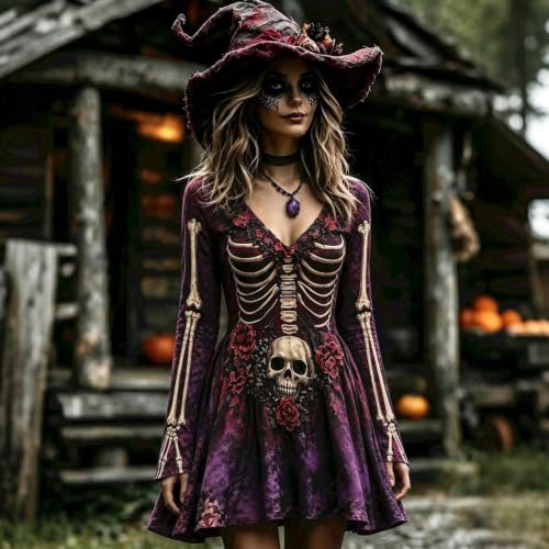Halloween Dress,Halloween Cosplay Witch Dresses Purple,XL - image 3