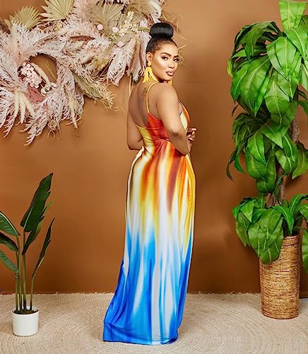 Image of BFFBABY Womens Summer Suspender Maxi Dress Plus Size Striped Printed Sleeveless with Pockets and Belt