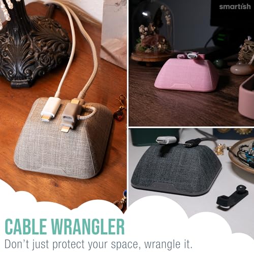 Smartish® Magnetic Cord Holder - Cable Wrangler Organizer Stocking Stuffer with Magnet Clips for Charger Management on Desktop, Nightstand for USB-C + Lightning - No 2 Pencil Gray - Image 6
