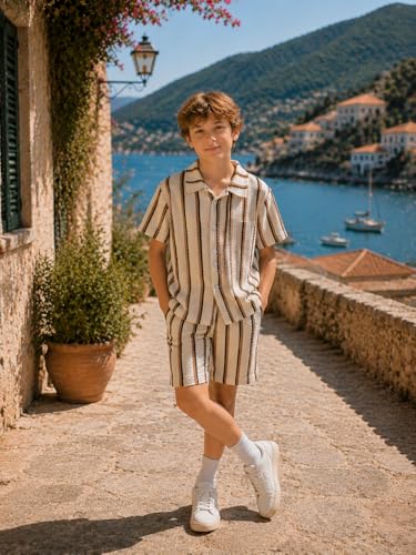 Image of Cakaner Tween Boys Summer Clothes 2 Piece Short Sleeve Graphic T-Shirt and Shorts Casual Outfit Set Size 7-14