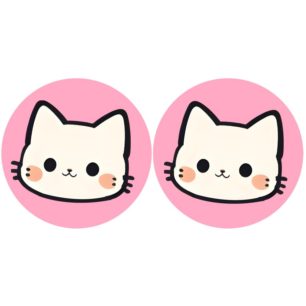 Hello Pink Cat Anime Car Cup Holder Coasters - 2PCS 2.75" Cute Kitty Cat Kawaii Cartoon Silicone Round Coasters for Women Girl