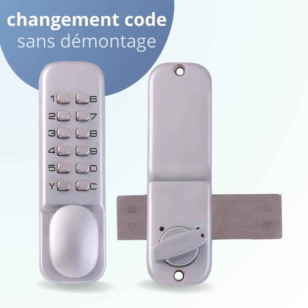 Serrure à code mécanique BT25, Avec changement de code sans démontage, Verrou à code pour porte, Argent