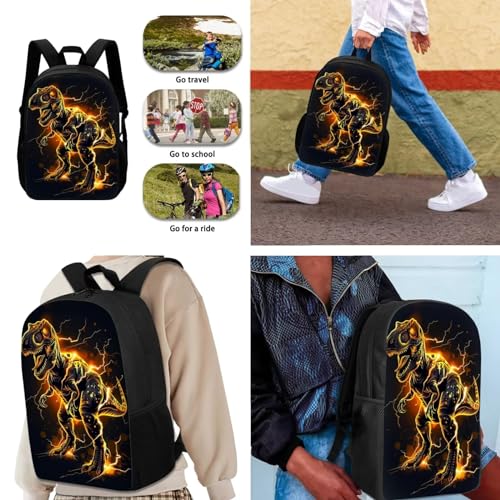 3 Pcs 3D Dinosaur Kids Backpack Sets, Boys 17 Inch School Backpack and Lunch Bag Set for Students, Large Capacity Durable Bookbag Set with Pencil Pouch2