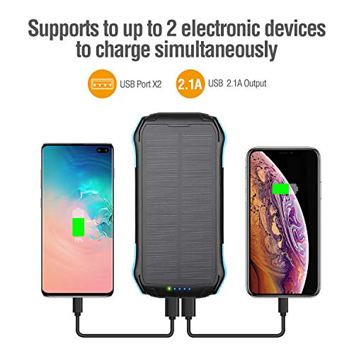 Solar Charger, ENEGON 2 Pack Outdoor Solar Panel Power Bank 12000mAh with 15 LEDs Flashlight and 2 Outputs-5V/2.1A & 1 Input for iPhone, Android Smartphones and Other Devices for Camping Hiking