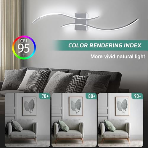 Image of CANEOE Modern Led Wall Light, 39inch Chrome Indoor Led Wall Sconce Lighting, Bathroom Vanity Light Fixtures Over Mirror for Living Room Hallway Bedroom Bedside Wall Lamp (Chrome,6000K,2 Packs)