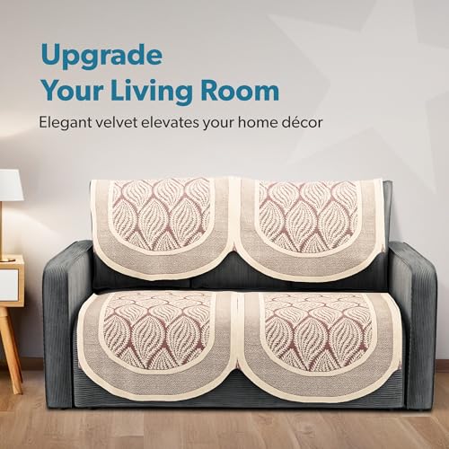 Image of Kuber Industries (Set of 4) Stylish & Durable Net Cotton Sofa Covers 2 Seater | Aesthetic Sofa Protector /Mat & Slipcover for Hall, Living Room & Office | Coconut Bright - Maroon