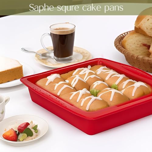 Image of saphe 8 inch Silicone Square Cake Pan Nonstick Silicone Cake Molds, Brownie baking molds for Brownie, Cake, Bread, Pie and Lasagna (1 packs) (1)