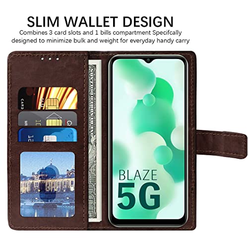 Image of Amazon Brand - Solimo Flip Leather Mobile Cover (Soft, Flexible & Kickstand Back case) Compatible for Lava Blaze 5G (Coffee)