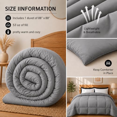 Image of Luxury Hotel Collection Cotton Comforter | All-Season Lightweight Quilt for Hot Sleepers | Plush, Breathable & Box-Stitched (Twin /Twin XL) Silver Grey
