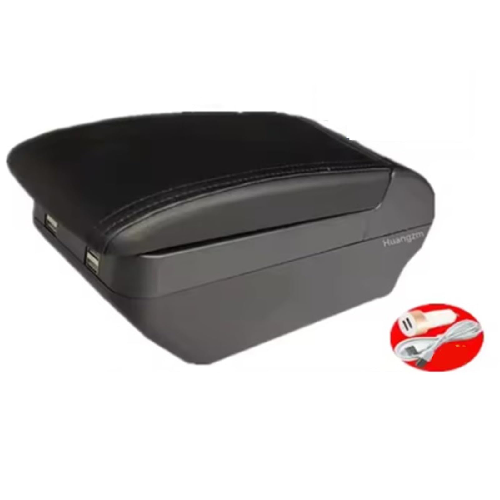 Skórzana poduszka na podłokietniki Pasuje do Peugeot 207, pasuje 207CC, schowek w podłokietniku, centralny, uchwyt na kubek, modernizacja pokrowiec na podłokietnik(H All Black 4 USB)