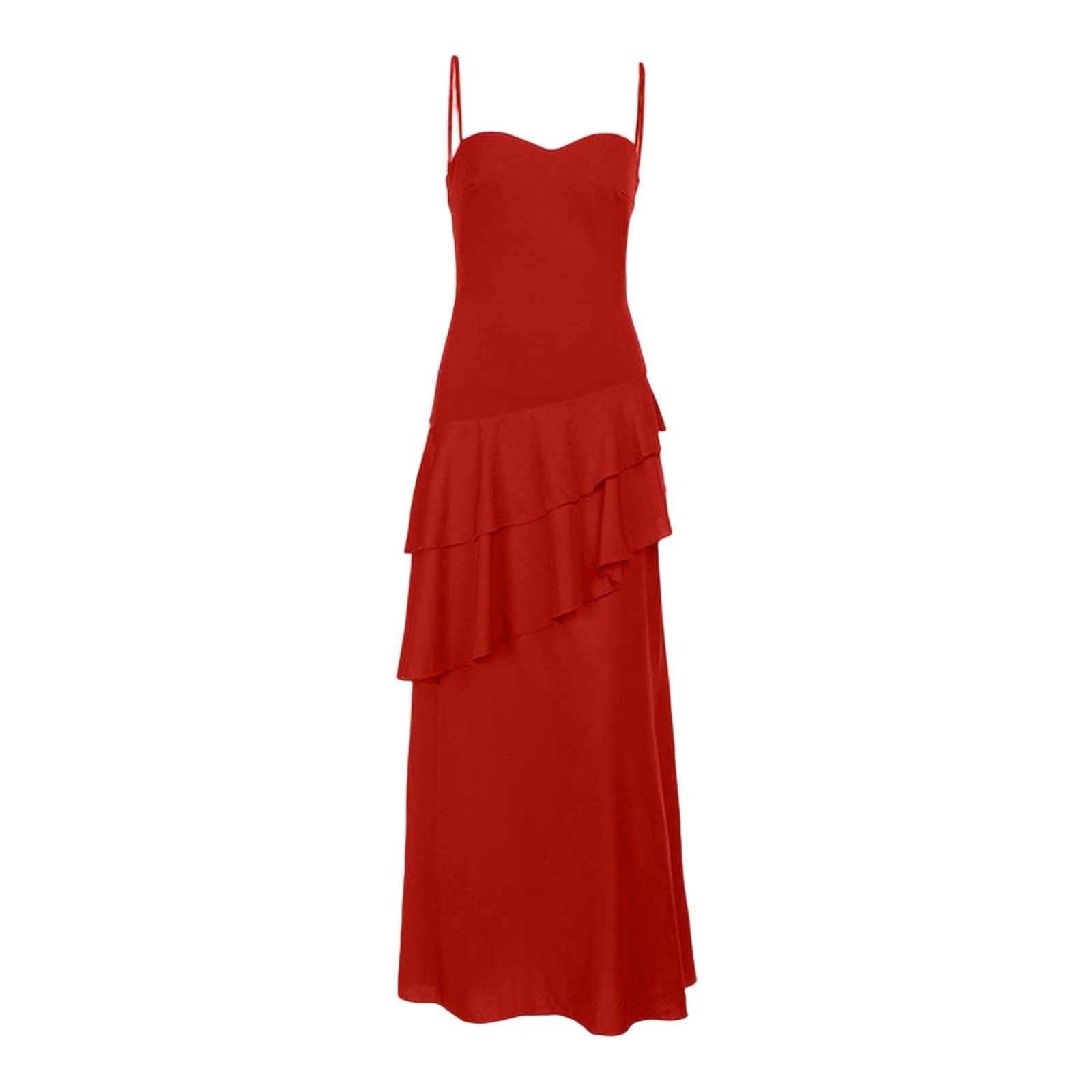 Genérico Vestido Mujer Verano,Vestidos de Fiesta con Volantes en Capas para Adolescentes 2026. Vestido Largo de Noche Formal de Gasa con Tirantes Finos.