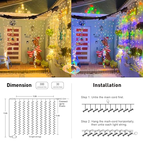 Image of JMEXSUSS 300LED Dual Color Changing Curtain Lights, Plug in, 9.8 x 9.8ft
