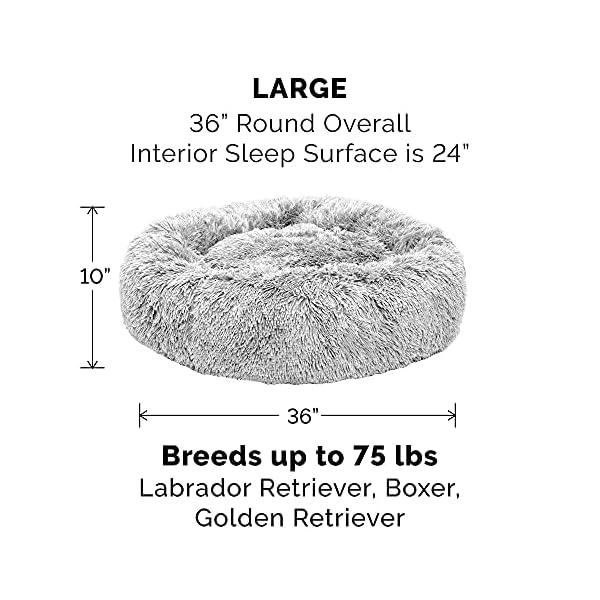 Furhaven 36″ Round Large Donut Dog Bed Plush Long Faux Fur Calming Cuddler w/Removable Washable Cover – Mist Gray, Large Furhaven 36″ Round Large Donut Dog Bed Plush Long Faux Fur Calming Cuddler w/Removable Washable Cover – Mist Gray, Large