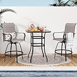Shintenchi 3 Piece Outdoor Swivel Bar Stools Set, Bar Height Patio Bistro Set with 2 Padded Textilene Chairs and 1 High Top Table, All-Weather Outdoor Dining Furniture Set, Brown