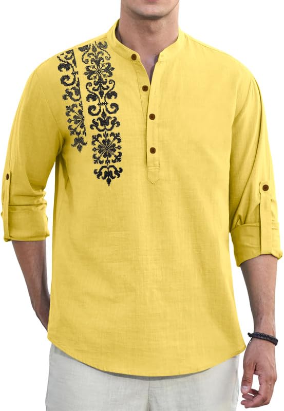 Image of Macsivo Cotton Blend Solid Casual Short Kurta for Men Long Sleeve Mandarin Collar Stylish Shirt Kurta for Men