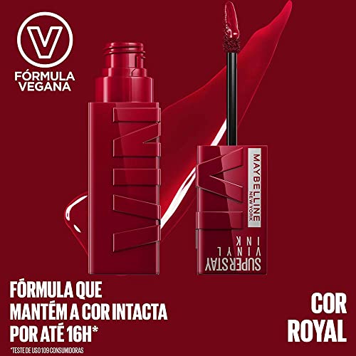 Image of Maybelline Super Stay Vinyl Ink Longwear No-Budge Liquid Lipcolor Makeup, Highly Pigmented Color and Instant Shine, Royal, Deep Wine Red Lipstick, 0.14 fl oz, 1 Count