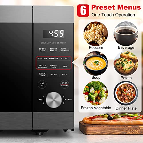 Galanz 1.3 Cu Ft 1100W Microwave Oven, Multifunctional ExpressWave Sensor Cooking, Easy Clean Interior, Black Stainless Steel, GSWWD13S2S11