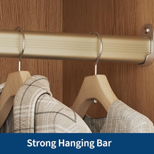 GarveeHome Bedroom Wooden Armoire Wardrobe Closet, Freestanding Large Wardrobe Armoire Cabinet with Glass Doors and 2 Drawers, Shelves & Hanging Rod for Bedroom, Clothes, Natural