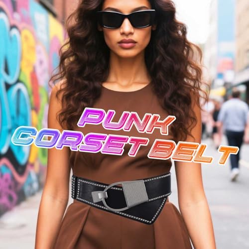 COSYDAYS Wide Elastic Studded Waist Belt Black Leather Corset Belts Fashion Stretchy Belt Accessories for Women3