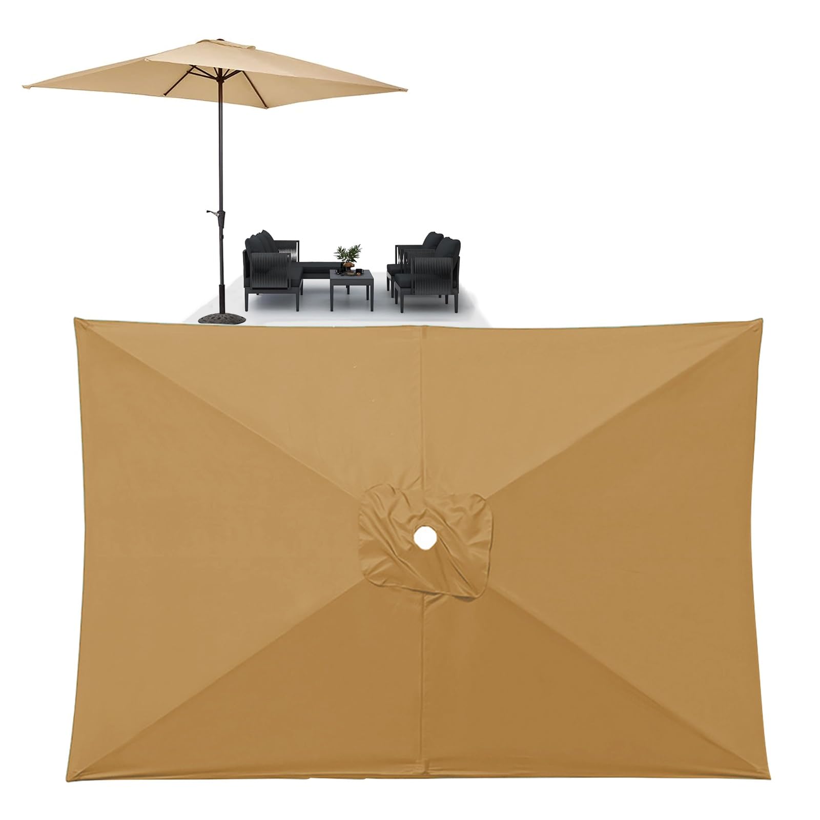 Toile de rechange pour parasol rectangulaire 2x2m 3x2m 3x3m étanche à 6 baleines
