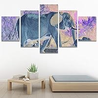SIGNWIN 5 Panel Canvas Wall Art Modern Art Animals Dramatic Giraffe Lion Multicolor Photography Southwest for Home Decorations Ready to Hang - 60
