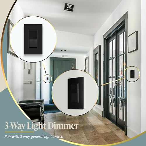 Image of TOPGREENER Kalide Dimmer Light Switch, LED Dimmer Switch, Full Range Dimming, Single Pole /3-Way, 120VAC, 60Hz, 300W LED /CFL, Neutral Wire Not Required, Wall Plate Included, Black, 2 Pack